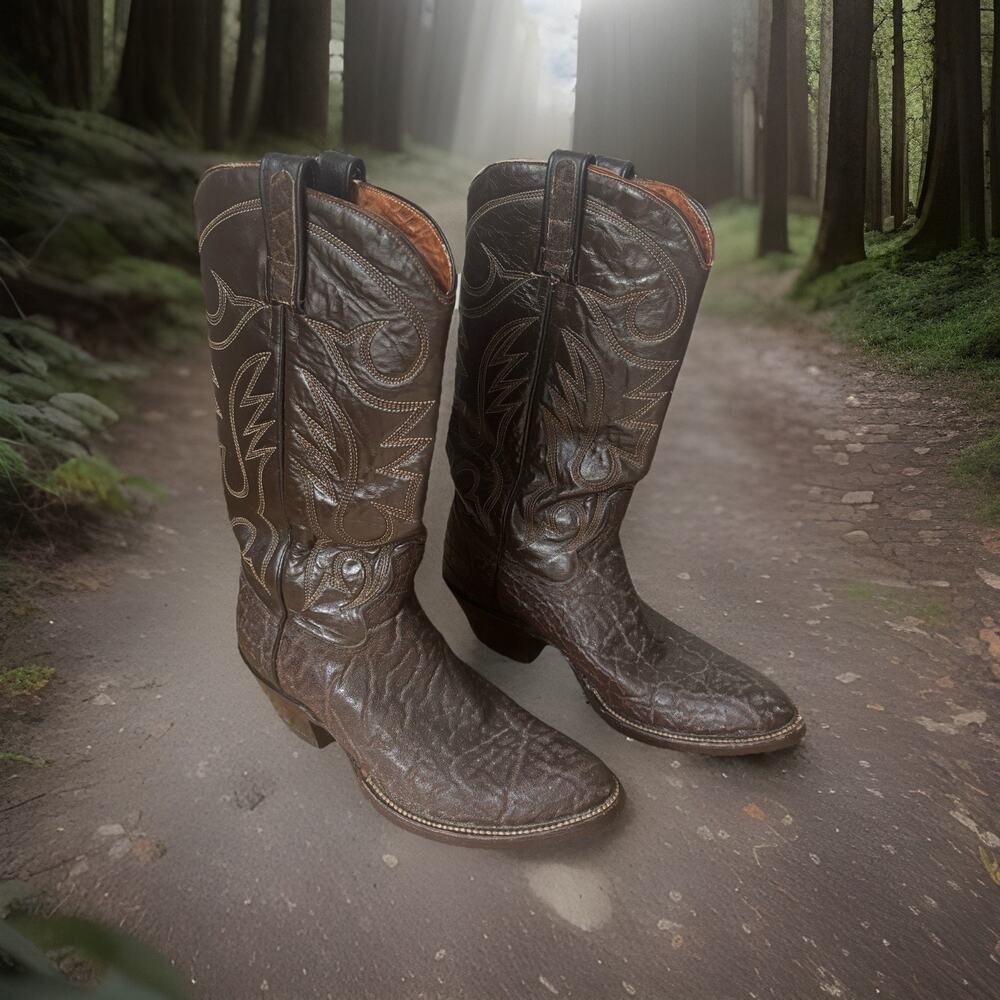 Vintage BRAHMA Brown Leather Cowboy Boots Distressed Western Cowgirl Size 8